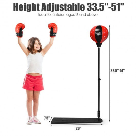 Kids Punching Bag with Adjustable Stand and Boxing Gloves - Color: Black & Red - Minihomy