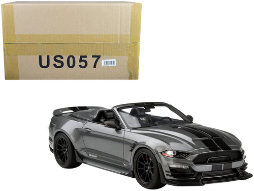 2021 Shelby Super Snake Speedster Convertible Carbonized Gray Metallic with Black Stripes 1/18 Model Car by GT Spirit for ACME