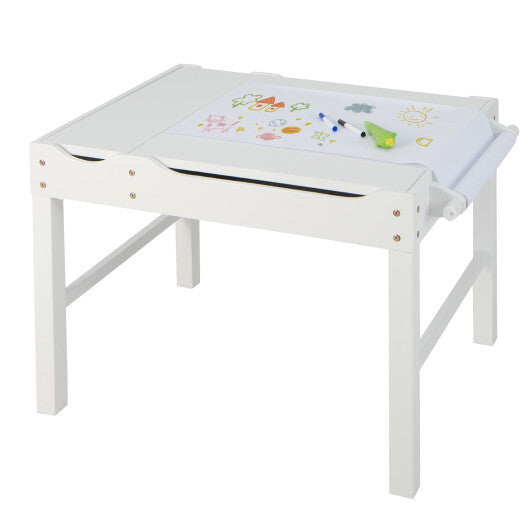 Wooden Kids Multi Activity Play Table with Storage Paper Roll-White - Color: White