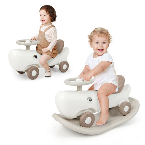 Convertible Rocking Horse and Sliding Car with Detachable Balance Board-White - Color: White