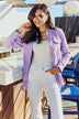 American Bazi Full Size Distressed Button Down Denim Jacket in Lavender - Minihomy