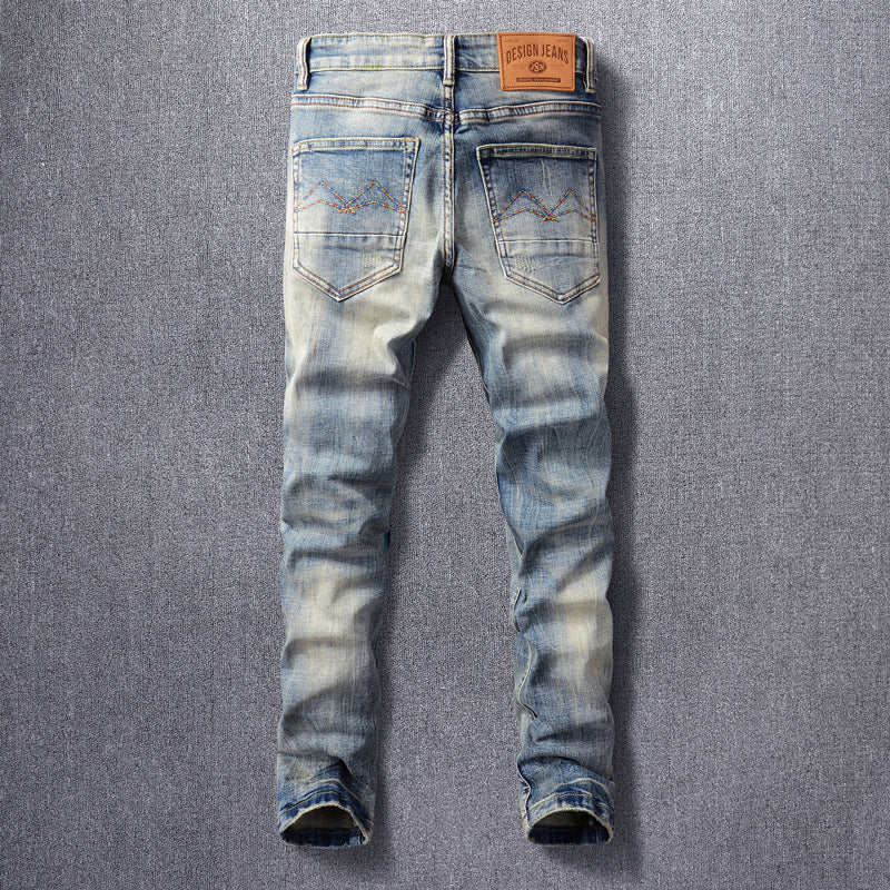 Men's Jeans Made Old Washed Slightly Elastic