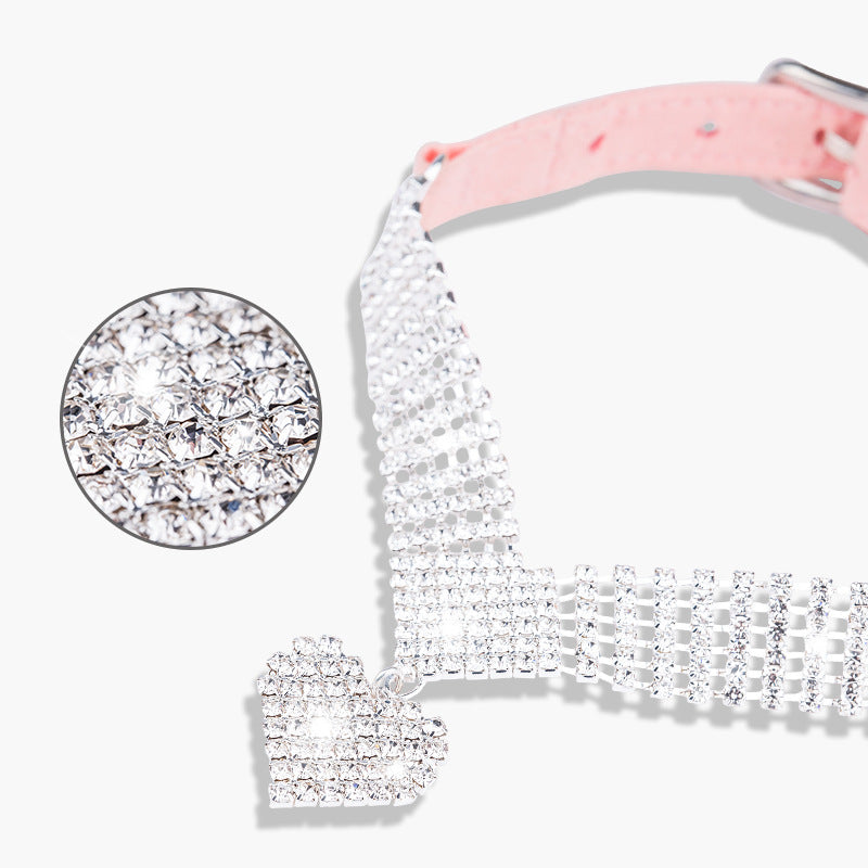 Shiny Rhinestone Pet Suede Soft Love Love Diamond Cat Collar - Minihomy