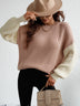 Two-Tone Rib-Knit Dropped Shoulder Sweater - Minihomy