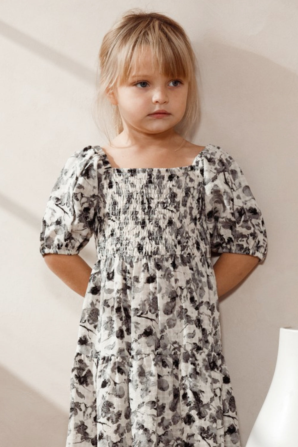 ODDI Girls Printed Smocked Square Neck Dress - Minihomy