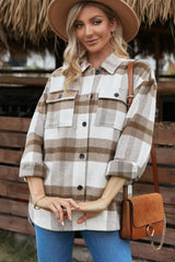 Plaid Dropped Shoulder Pocket Shacket - Minihomy