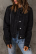 Frayed Trim Button Down Denim Jacket - Minihomy