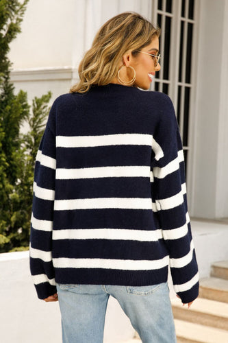 Striped Dropped Shoulder Tunic Sweater