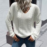 Cable-Knit Openwork V-Neck Sweater