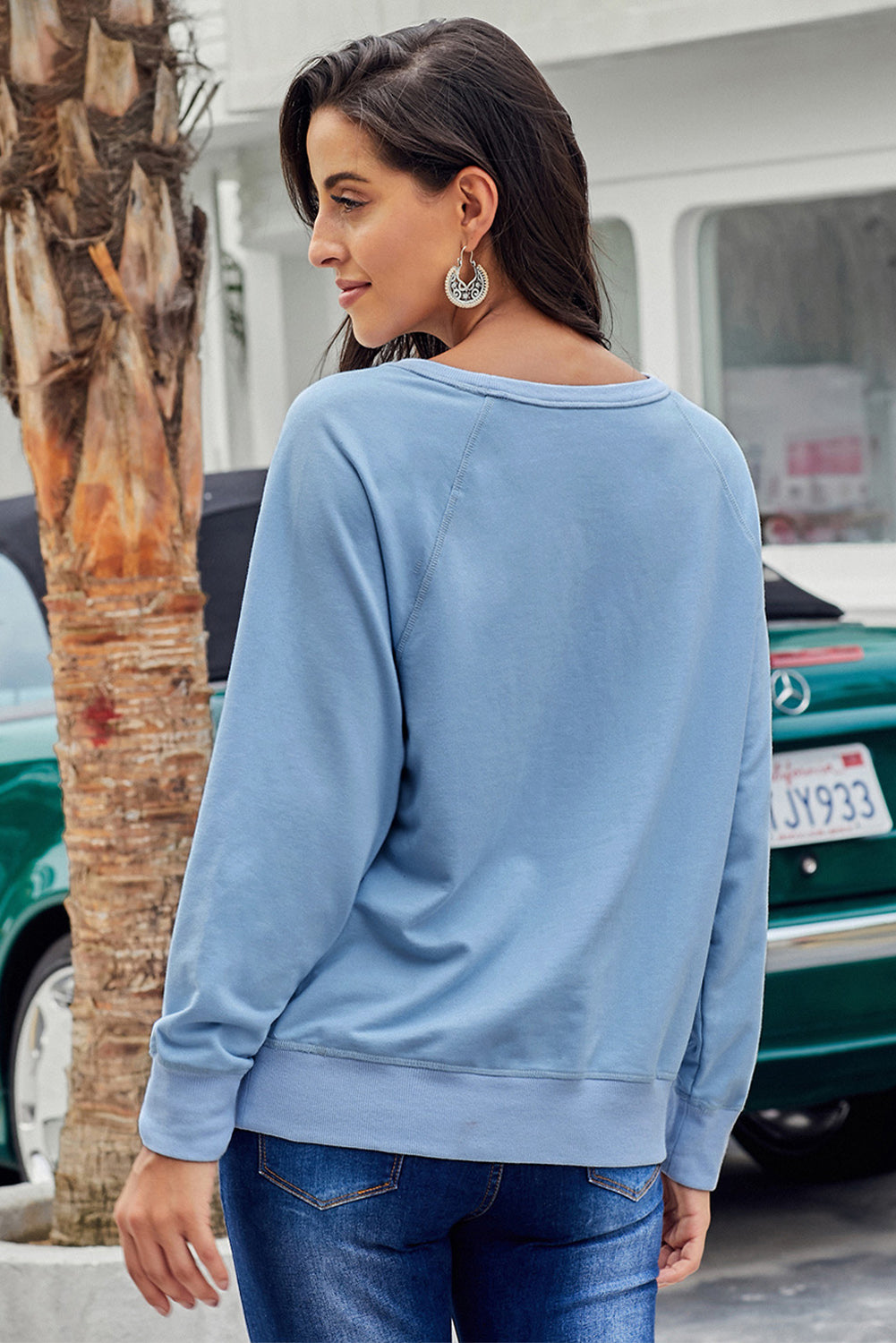 Round Neck Raglan Sleeve Exposed Seam Sweatshirt - Minihomy