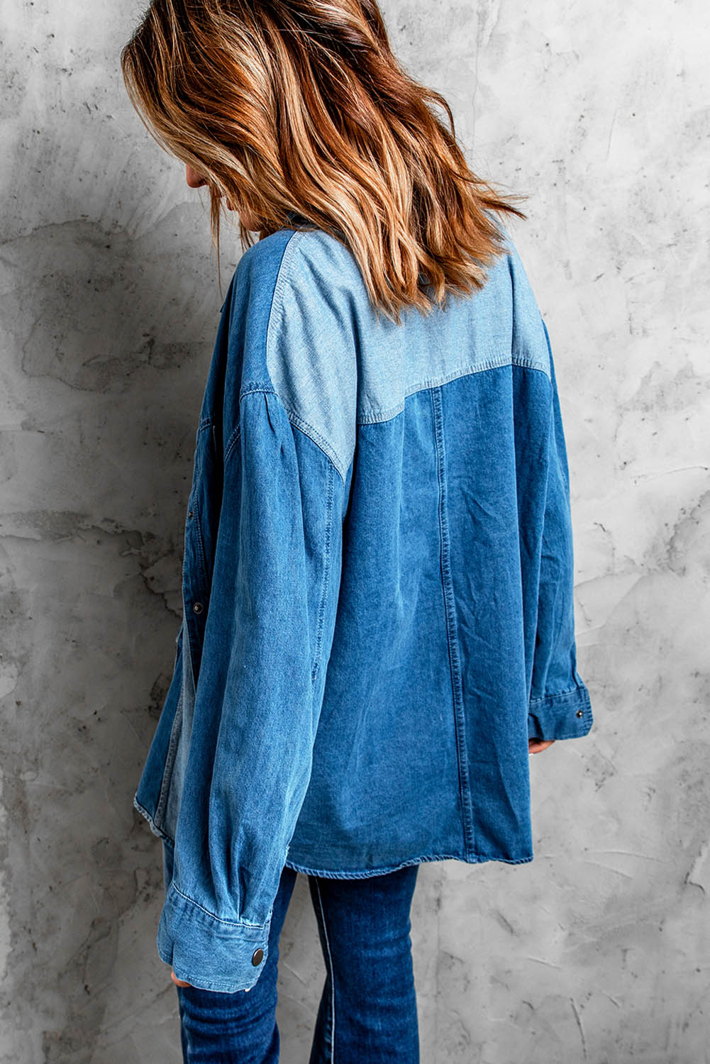 Color Block Snap Denim Jacket - Minihomy