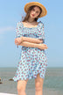 Floral Flounce Sleeve Square Neck Dress - Minihomy