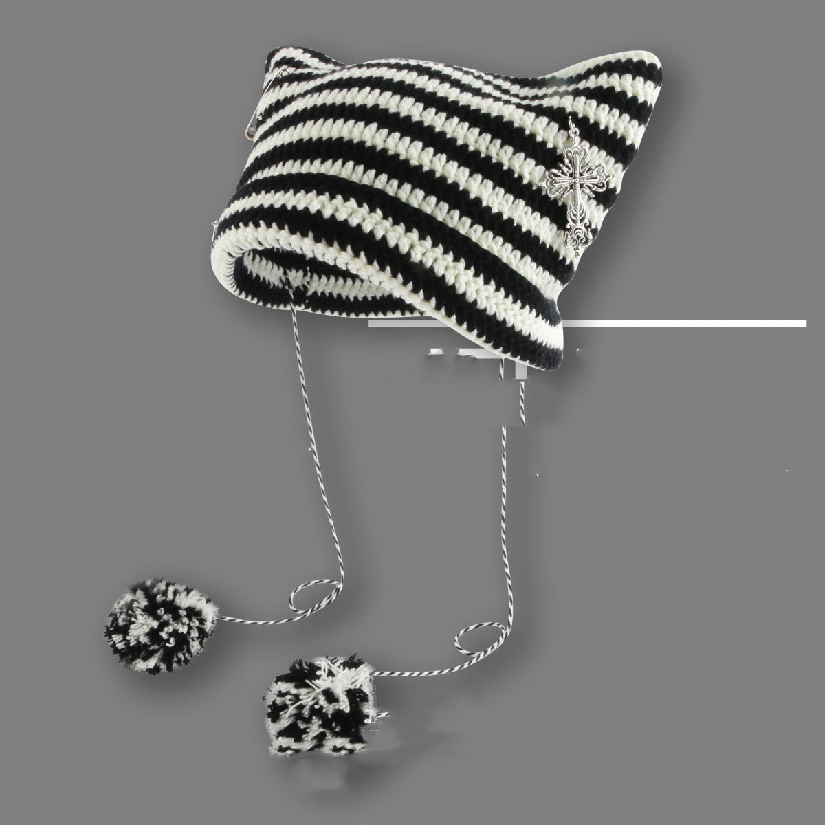 Ins Little Devil Striped Knitted Wool Hat Women