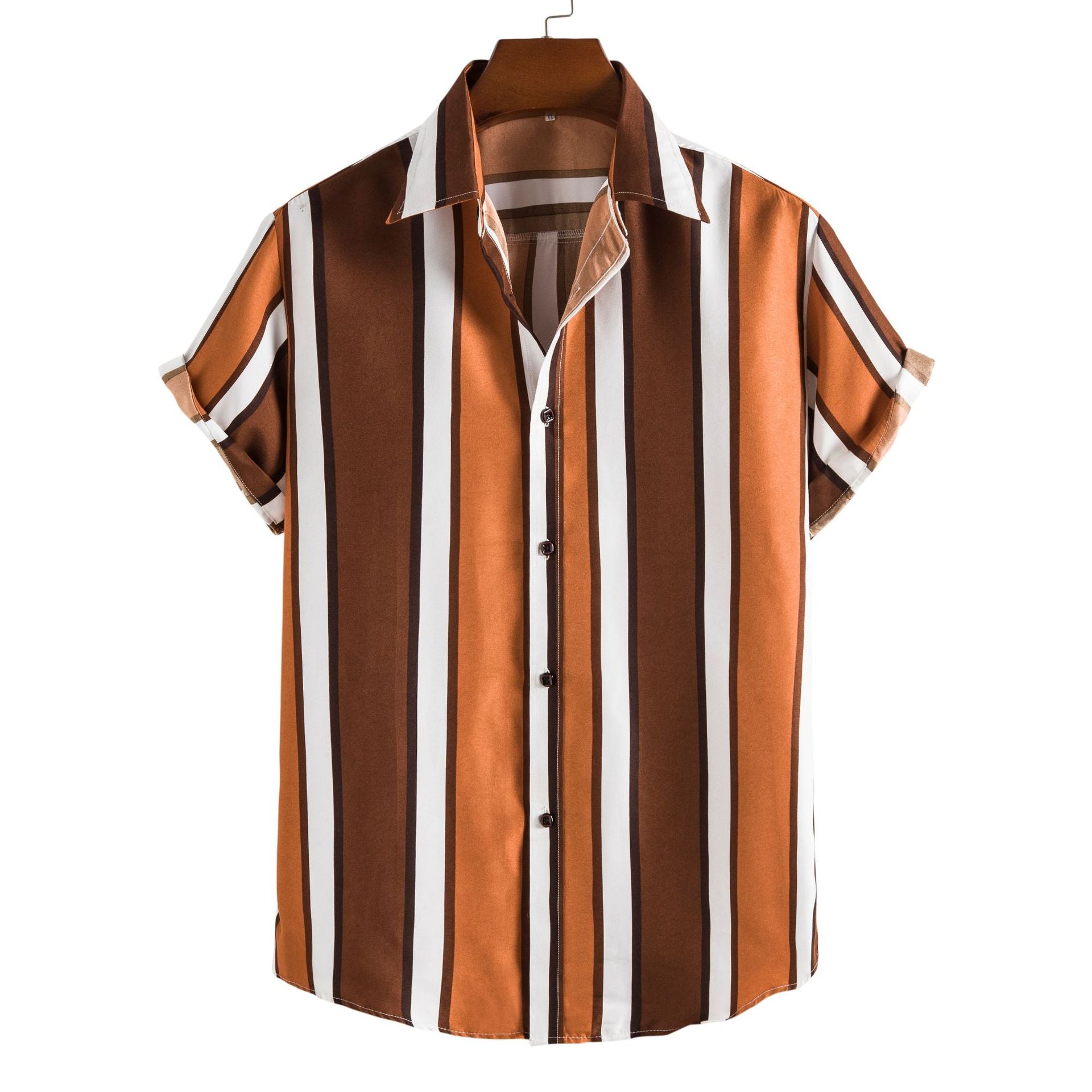 Simple Men's Short Sleeve Casual Shirt Striped Printed Shirt