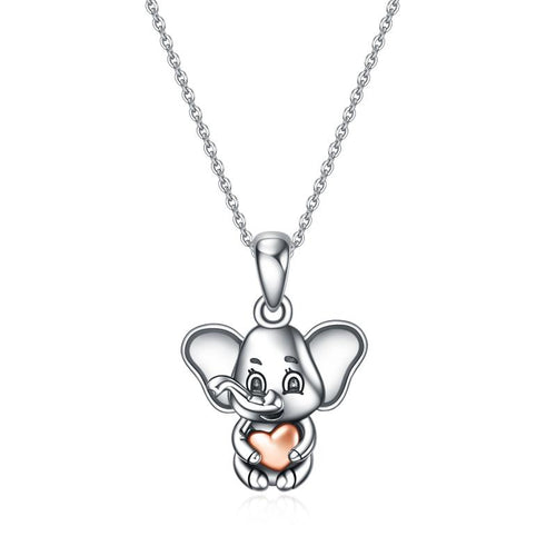 Sterling Silver Elephant Heart Pendant Necklace for Women Jewelry Gifts