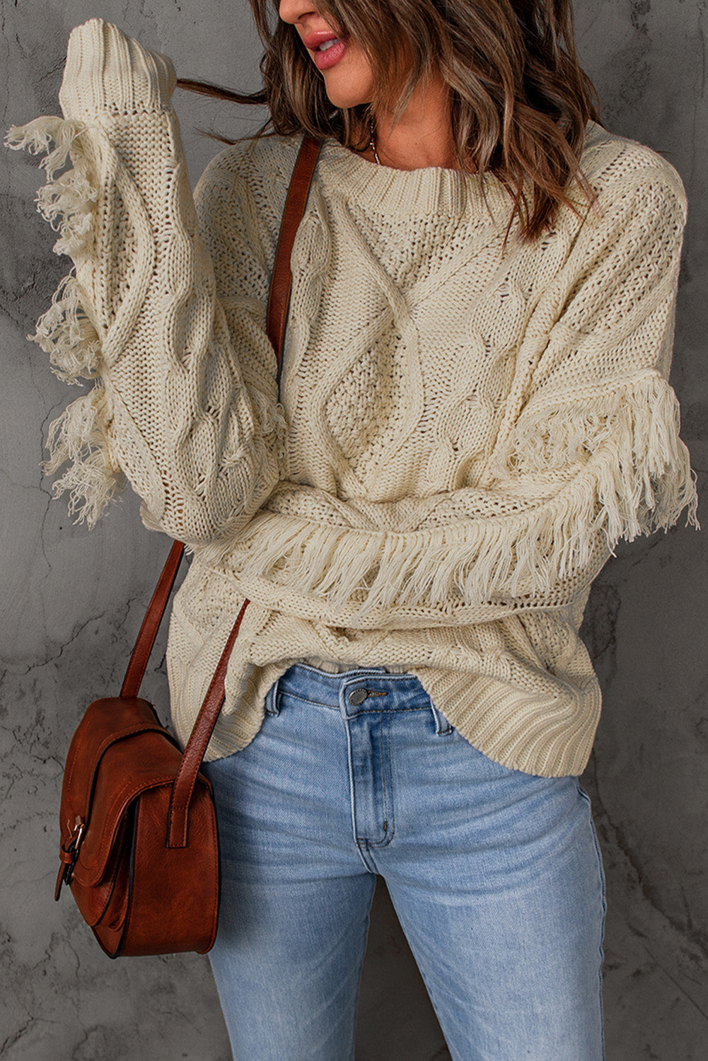 Cable-Knit Fringe Trim Sweater - Minihomy