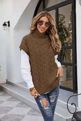 Mixed Knit Short Sleeve Turtleneck Sweater