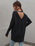 Ribbed V-Neck Open Back Tunic Sweater - Minihomy