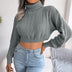 Cable-Knit Dropped Shoulder Turtleneck Cropped Sweater - Minihomy