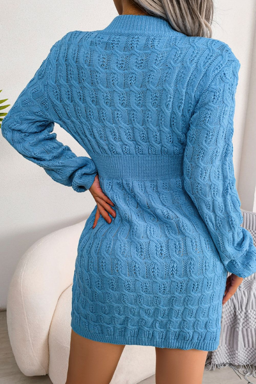 Cable-Knit Long Sleeve Mini Sweater Dress - Minihomy