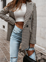 Women's Winter Plaid Long Suit Jacket - Stylish Comfort for the Season