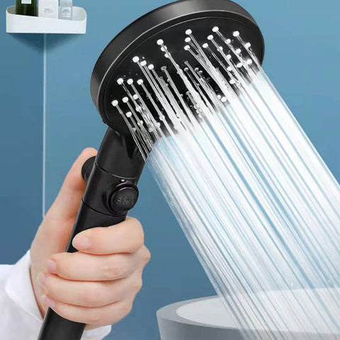 Five-speed Adjustment One-button Water-stop All-black Shower Head