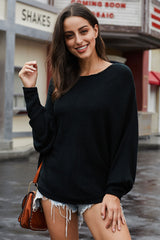 Scoop Neck Drop Shoulder Sweater - Minihomy