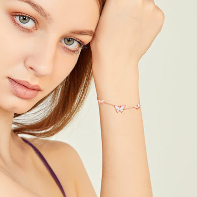 Butterfly Bracelet  Sterling Silver Created Opal for Women Girl