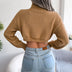 Cable-Knit Dropped Shoulder Turtleneck Cropped Sweater - Minihomy