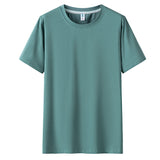 Men Short Sleeved Round Neck Solid Color Clothes - Minihomy