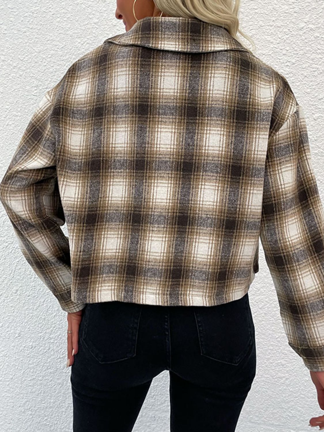 Plaid Button-Up Dropped Shoulder Shacket - Minihomy