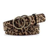 Round button leopard Gold Ring Buckle Belts for Ladies