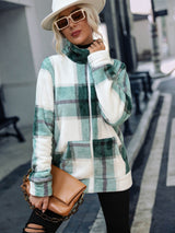 Plaid Zip Up Plush Jacket with Pockets