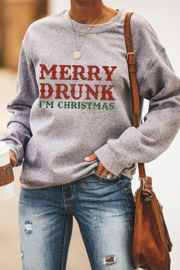 Letter Christmas Tree Sweater Round Neck For Women