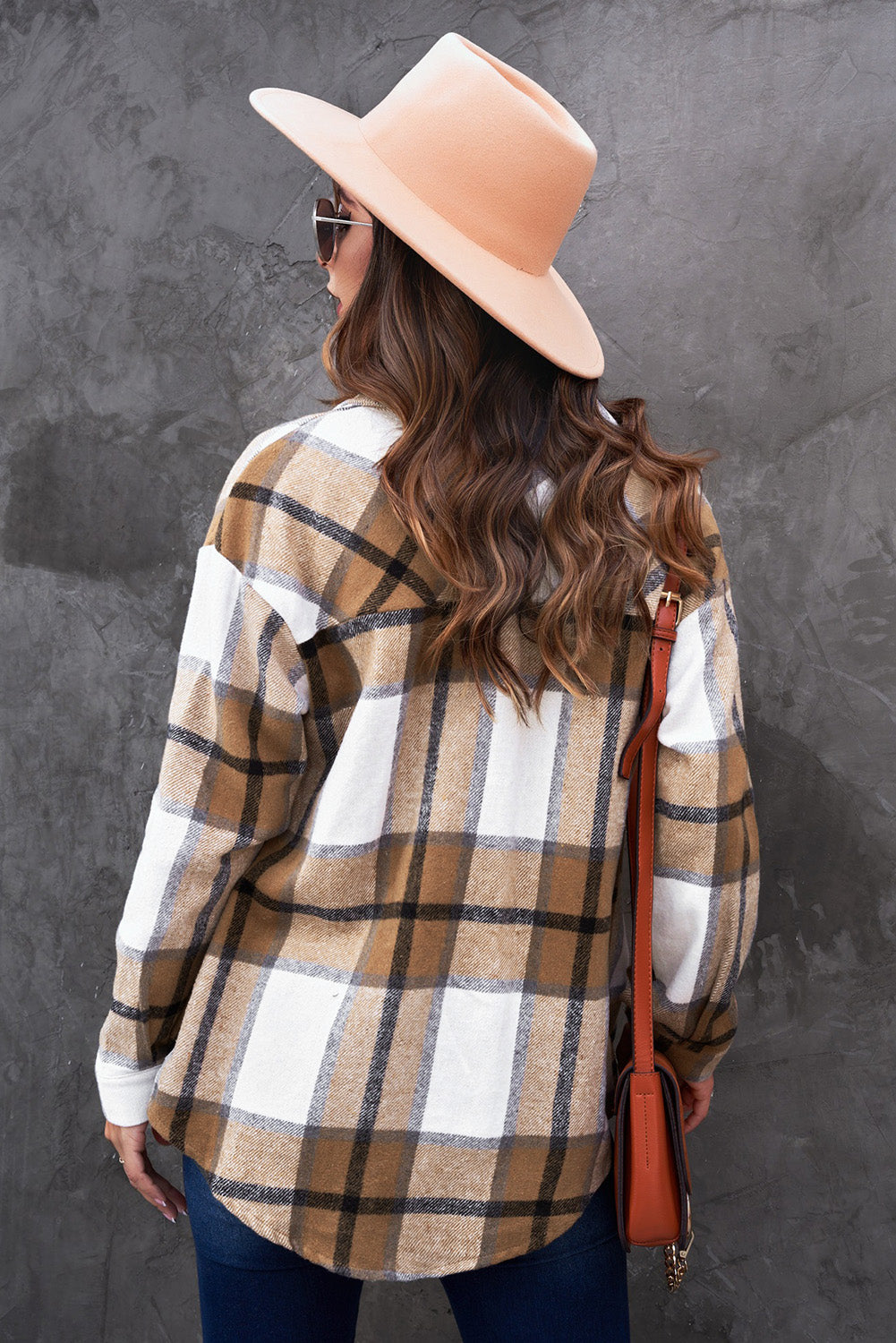 Plaid Curved Hem Dropped Shoulder Shirt Jacket