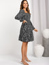 Printed Square Neck Flounce Sleeve Dress