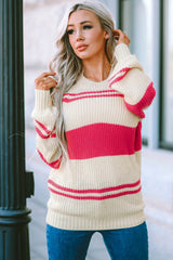 Striped Rib-Knit Cold-Shoulder Sweater