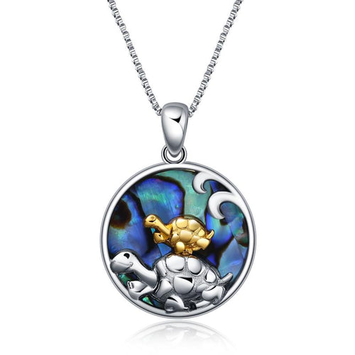 Turtle Necklace Sterling Silver Mother and Child Sea Turtle Pendant Tortoise Jewelry