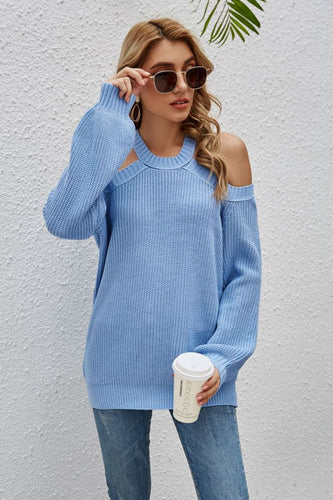 Cutout Cold-Shoulder Rib-Knit Sweater