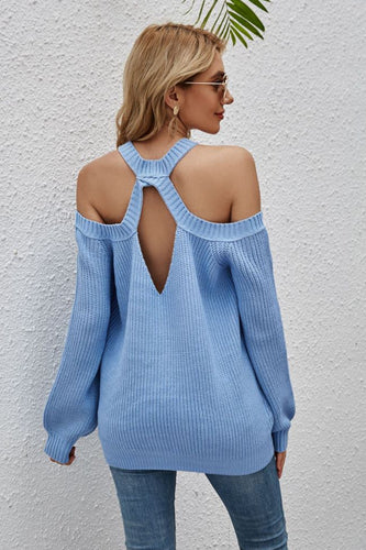 Cutout Cold-Shoulder Rib-Knit Sweater