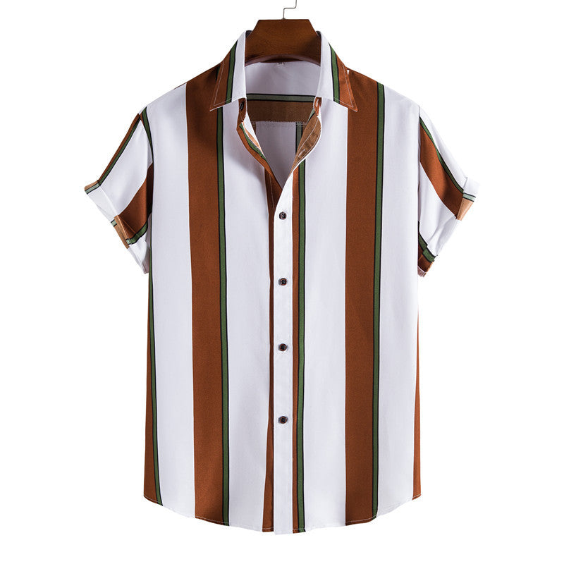 Simple Men's Short Sleeve Casual Shirt Striped Printed Shirt