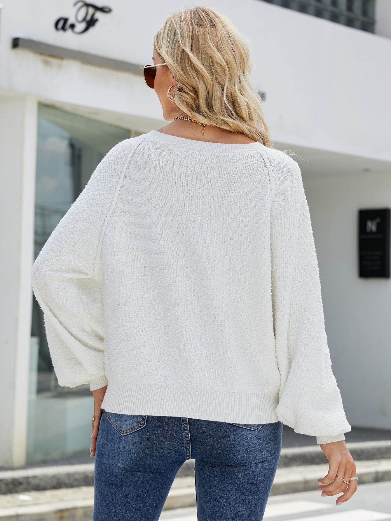 Raglan Sleeve Ribbed Trim Sweater