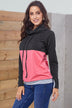 Color Block Raglan Sleeve Drawstring Sweatshirt - Minihomy