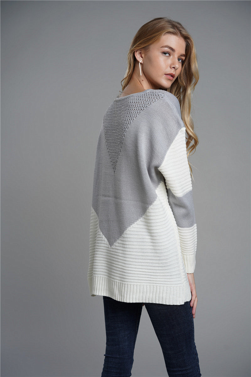 Two-Tone Chevron Pullover Sweater