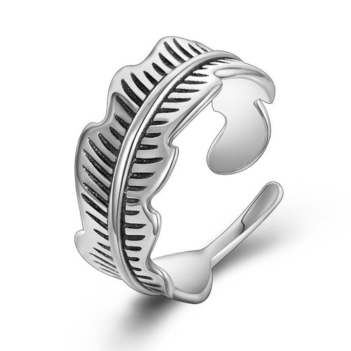 Leaf Adjustable Ring Sterling Silver Open Ring, Adjustable Band Ring Christmas Jewelry for Women Men