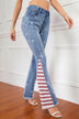 Full Size US Flag Frayed Hem Flare Jeans - Minihomy