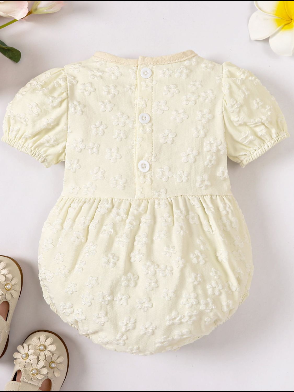 Baby Girl Floral Bow Detail Round Neck Bodysuit - Minihomy