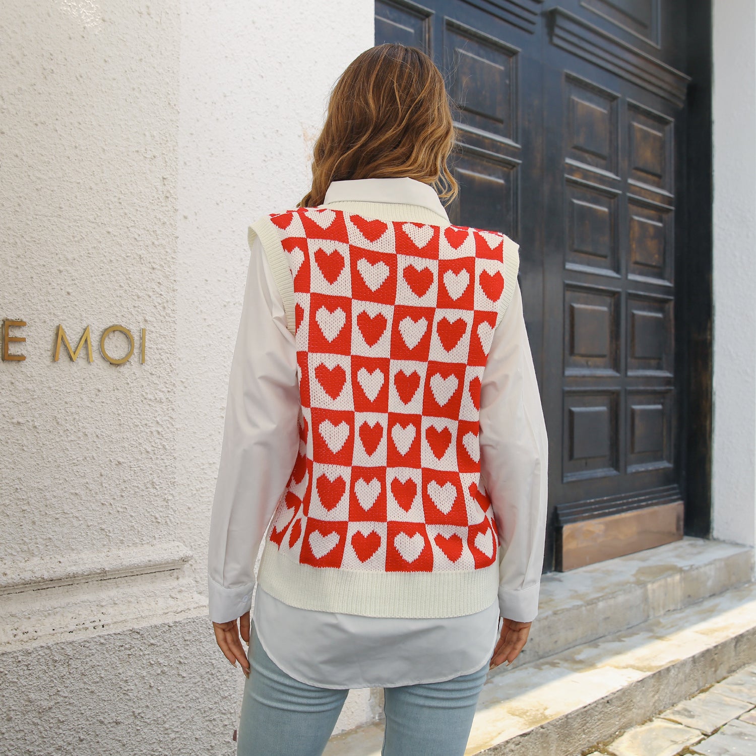 Heart Pattern V-Neck Sweater Vest