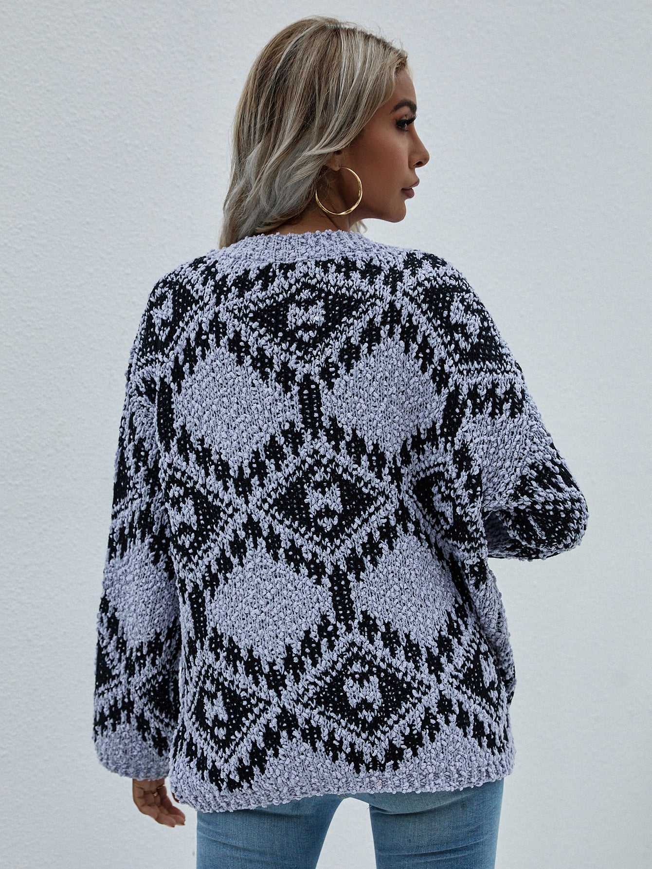 Geometric Print Chunky Knit Sweater - Minihomy