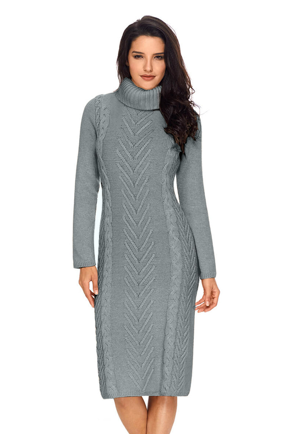 Turtle Neck Bodycon Sweater Dress - Minihomy